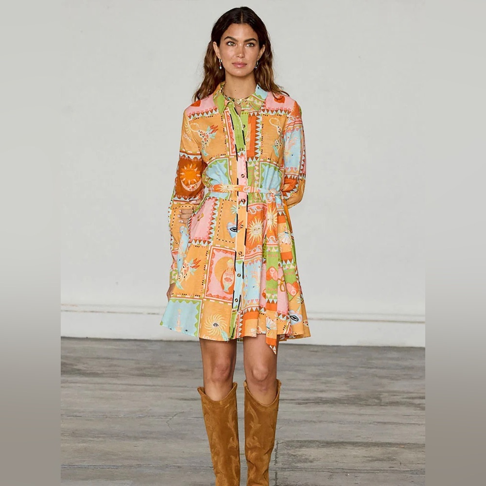 Never Fully Dressed Orange Soller Mini Lauren Shirt Dress